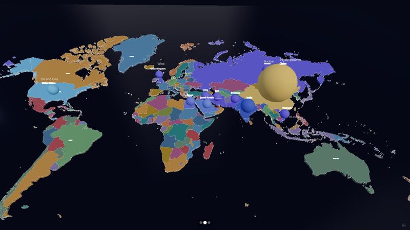 Where the World Is Building New Power — 3D map, Bubble map, 3D bar chart, Treemap built in Cinegraph